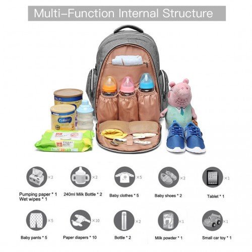 E6706 - Kono Large Capacity Multi Function Baby Diaper Backpack - Grey - Easy Luggage
