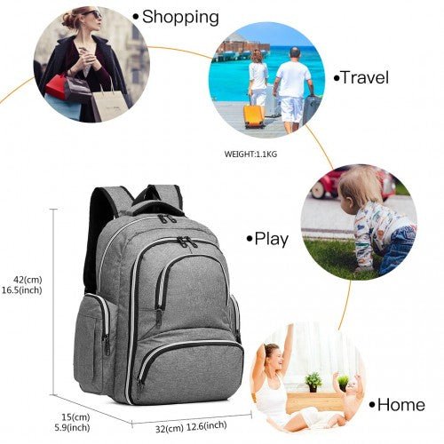 E6706 - Kono Large Capacity Multi Function Baby Diaper Backpack - Grey - Easy Luggage