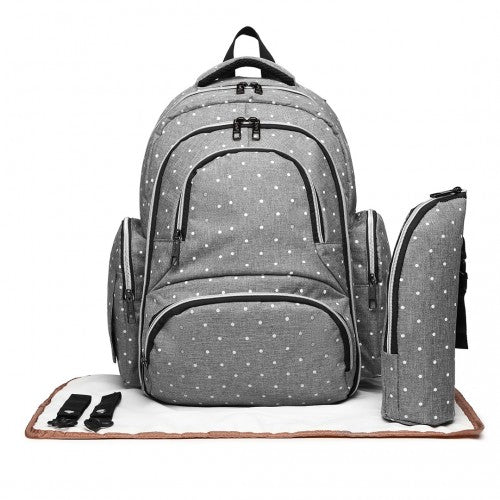 E6706D2 - Kono Large Capacity Multi Function Baby Diaper Backpack Polka Dot - Grey - Easy Luggage