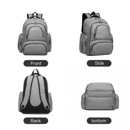 E6706D2 - Kono Large Capacity Multi Function Baby Diaper Backpack Polka Dot - Grey - Easy Luggage