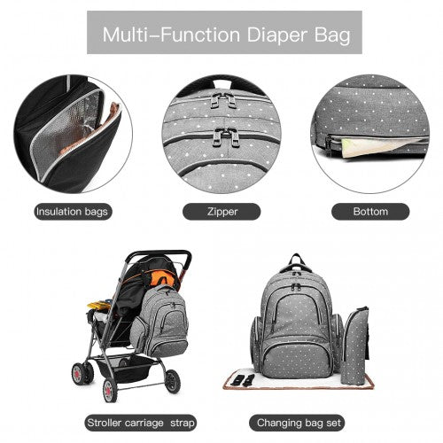 E6706D2 - Kono Large Capacity Multi Function Baby Diaper Backpack Polka Dot - Grey - Easy Luggage