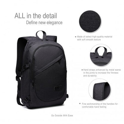 E6715 - Kono Business Laptop Backpack with USB Charging Port - Black - Easy Luggage