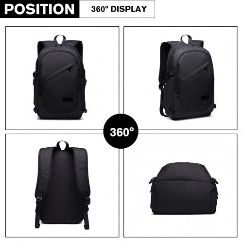 E6715 - Kono Business Laptop Backpack with USB Charging Port - Black - Easy Luggage