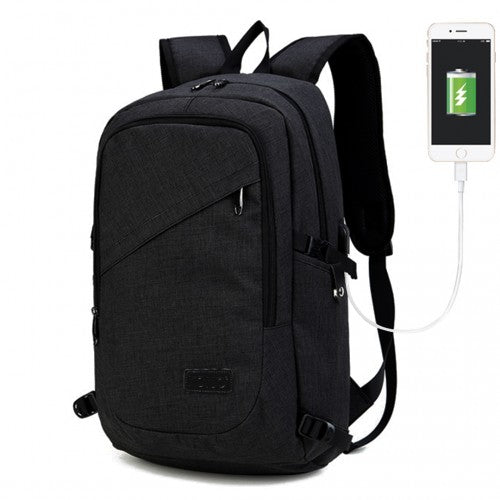 E6715 - Kono Business Laptop Backpack with USB Charging Port - Black - Easy Luggage