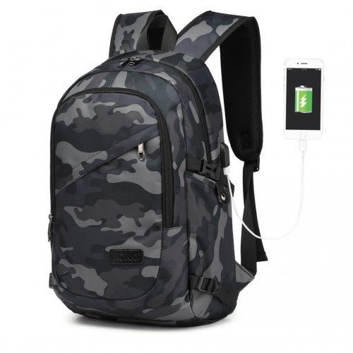 E6715 - Kono Business Laptop Backpack with USB Charging Port - Camo - Easy Luggage