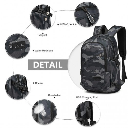 E6715 - Kono Business Laptop Backpack with USB Charging Port - Camo - Easy Luggage