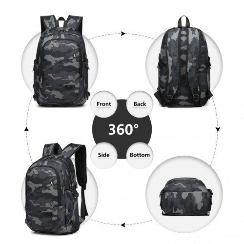 E6715 - Kono Business Laptop Backpack with USB Charging Port - Camo - Easy Luggage