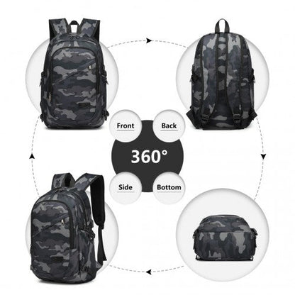 E6715 - Kono Business Laptop Backpack with USB Charging Port - Camo - Easy Luggage