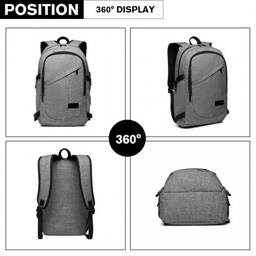 E6715 - Kono Business Laptop Backpack with USB Charging Port - Grey - Easy Luggage