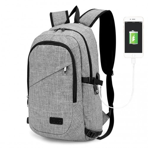 E6715 - Kono Business Laptop Backpack with USB Charging Port - Grey - Easy Luggage