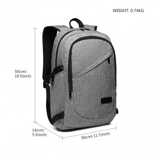 E6715 - Kono Business Laptop Backpack with USB Charging Port - Grey - Easy Luggage