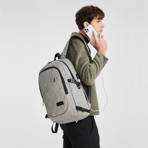 E6715 - Kono Business Laptop Backpack with USB Charging Port - Grey - Easy Luggage