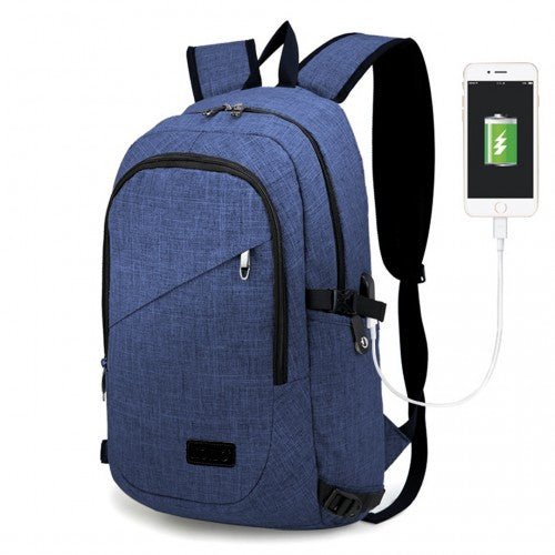 E6715 - Kono Business Laptop Backpack with USB Charging Port - Navy Blue - Easy Luggage