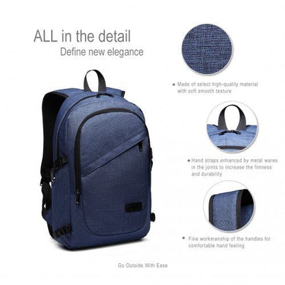 E6715 - Kono Business Laptop Backpack with USB Charging Port - Navy Blue - Easy Luggage
