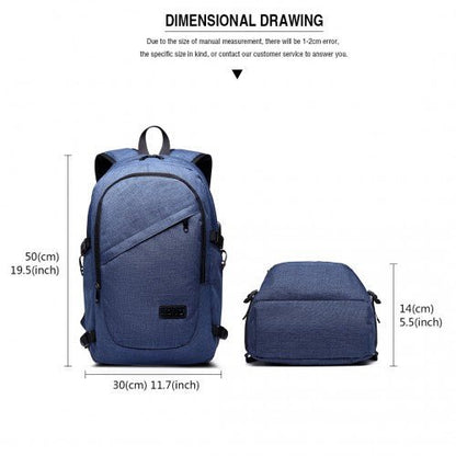 E6715 - Kono Business Laptop Backpack with USB Charging Port - Navy Blue - Easy Luggage