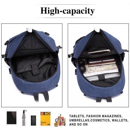 E6715 - Kono Business Laptop Backpack with USB Charging Port - Navy Blue - Easy Luggage