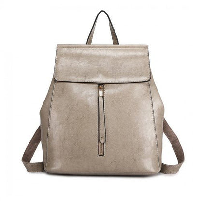 E6833 - MISS LULU Vintage Oil - Wax Faux Leather Backpack - Grey - Easy Luggage