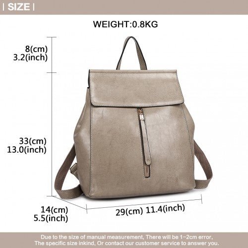 E6833 - MISS LULU Vintage Oil - Wax Faux Leather Backpack - Grey - Easy Luggage