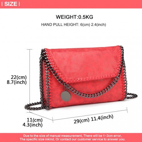 E6844 - Miss Lulu Leather Look Chain Fold - over Shoulder Bag - Red - Easy Luggage