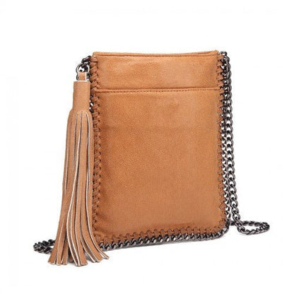 E6845 - Miss Lulu Leather Look Chain Shoulder Bag with Tassel Pendant - Brown - Easy Luggage