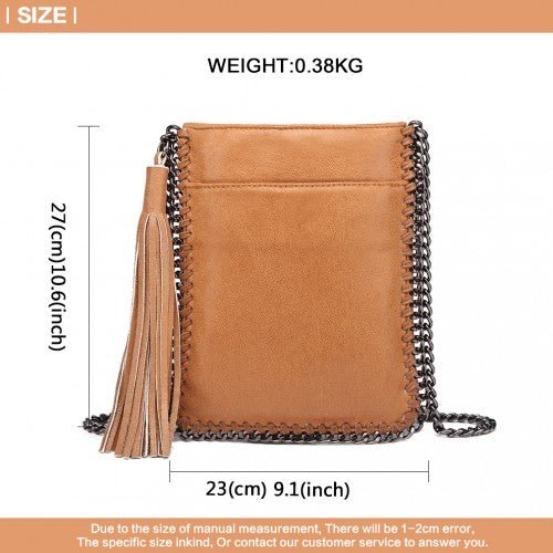 E6845 - Miss Lulu Leather Look Chain Shoulder Bag with Tassel Pendant - Brown - Easy Luggage