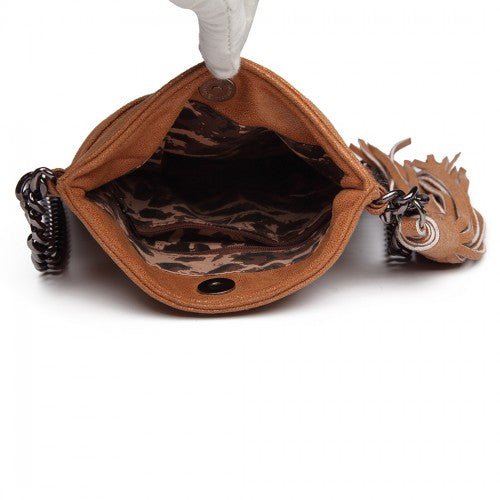 E6845 - Miss Lulu Leather Look Chain Shoulder Bag with Tassel Pendant - Brown - Easy Luggage
