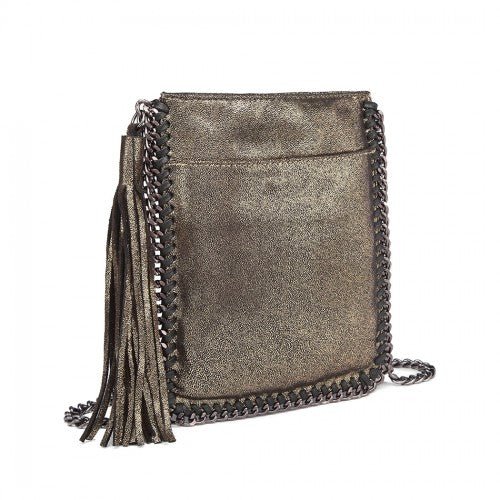 E6845 - Miss Lulu Leather Look Chain Shoulder Bag with Tassel Pendant - Gold - Easy Luggage