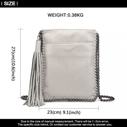 E6845 - Miss Lulu Leather Look Chain Shoulder Bag with Tassel Pendant - Grey - Easy Luggage