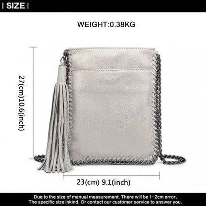 E6845 - Miss Lulu Leather Look Chain Shoulder Bag with Tassel Pendant - Grey - Easy Luggage