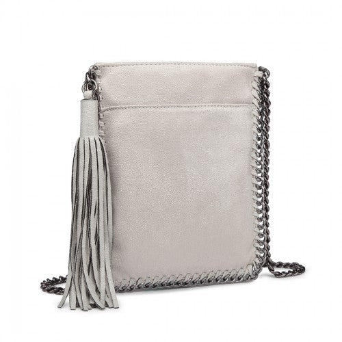 E6845 - Miss Lulu Leather Look Chain Shoulder Bag with Tassel Pendant - Grey - Easy Luggage