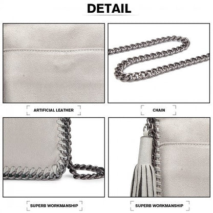 E6845 - Miss Lulu Leather Look Chain Shoulder Bag with Tassel Pendant - Grey - Easy Luggage