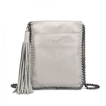 E6845 - Miss Lulu Leather Look Chain Shoulder Bag with Tassel Pendant - Grey - Easy Luggage