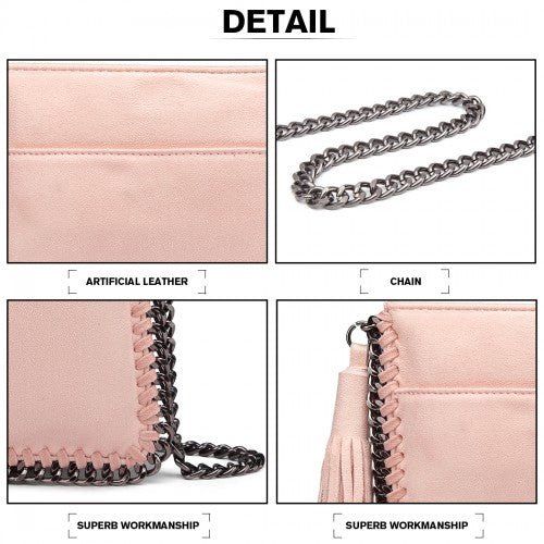 E6845 - Miss Lulu Leather Look Chain Shoulder Bag with Tassel Pendant - Pink - Easy Luggage