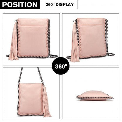 E6845 - Miss Lulu Leather Look Chain Shoulder Bag with Tassel Pendant - Pink - Easy Luggage