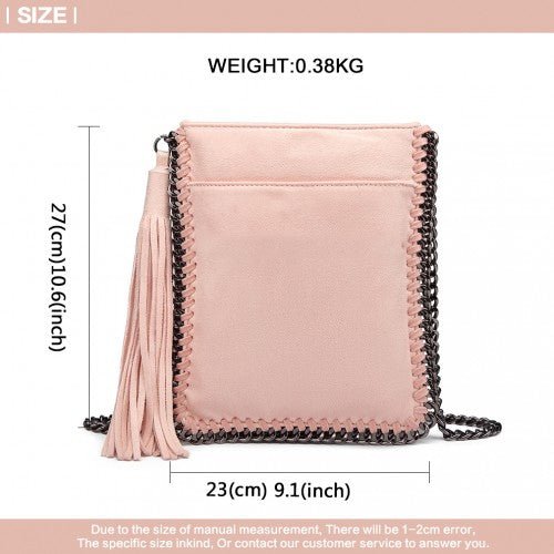 E6845 - Miss Lulu Leather Look Chain Shoulder Bag with Tassel Pendant - Pink - Easy Luggage