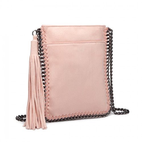 E6845 - Miss Lulu Leather Look Chain Shoulder Bag with Tassel Pendant - Pink - Easy Luggage