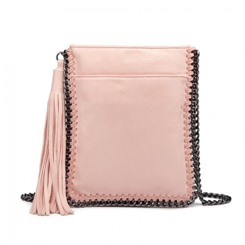 E6845 - Miss Lulu Leather Look Chain Shoulder Bag with Tassel Pendant - Pink - Easy Luggage