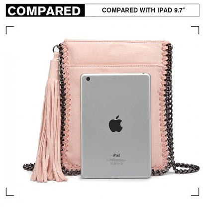 E6845 - Miss Lulu Leather Look Chain Shoulder Bag with Tassel Pendant - Pink - Easy Luggage