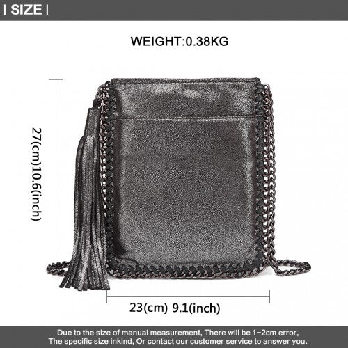 E6845 - Miss Lulu Leather Look Chain Shoulder Bag with Tassel Pendant - Silver - Easy Luggage