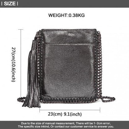 E6845 - Miss Lulu Leather Look Chain Shoulder Bag with Tassel Pendant - Silver - Easy Luggage