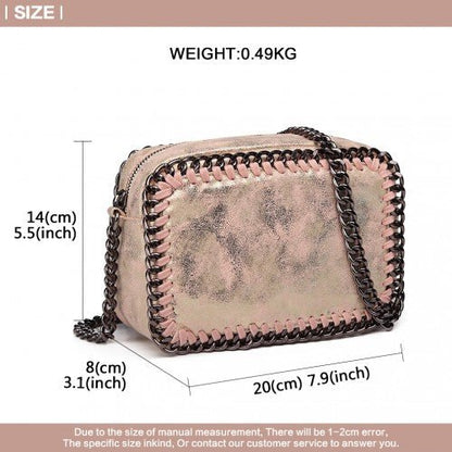 E6846 - Miss Lulu Metallic Effect Leather Look Chain Shoulder Bag - Pink - Easy Luggage
