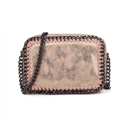 E6846 - Miss Lulu Metallic Effect Leather Look Chain Shoulder Bag - Pink - Easy Luggage