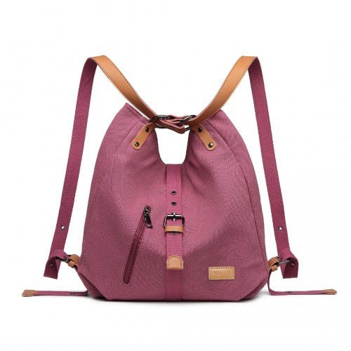 E6850 - 1 - Kono Casual Canvas Dual - Use Bag Large Capacity Shoulder Bag and Backpack - Fuchsia - Easy Luggage