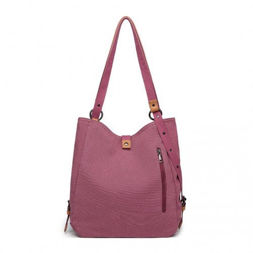 E6850 - 1 - Kono Casual Canvas Dual - Use Bag Large Capacity Shoulder Bag and Backpack - Fuchsia - Easy Luggage