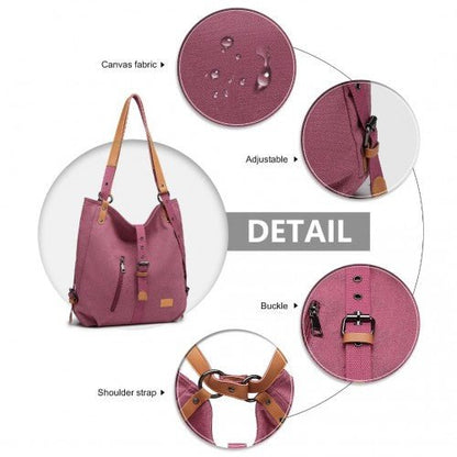 E6850 - 1 - Kono Casual Canvas Dual - Use Bag Large Capacity Shoulder Bag and Backpack - Fuchsia - Easy Luggage