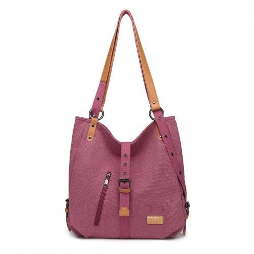 E6850 - 1 - Kono Casual Canvas Dual - Use Bag Large Capacity Shoulder Bag and Backpack - Fuchsia - Easy Luggage