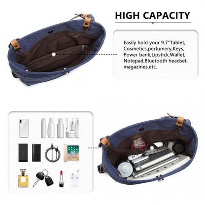 E6850 - 1 - Kono Casual Canvas Dual - Use Bag Large Capacity Shoulder Bag and Backpack - Navy - Easy Luggage