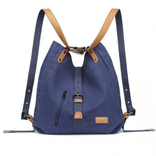 E6850 - 1 - Kono Casual Canvas Dual - Use Bag Large Capacity Shoulder Bag and Backpack - Navy - Easy Luggage