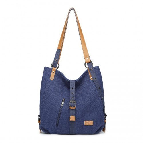 E6850 - 1 - Kono Casual Canvas Dual - Use Bag Large Capacity Shoulder Bag and Backpack - Navy - Easy Luggage