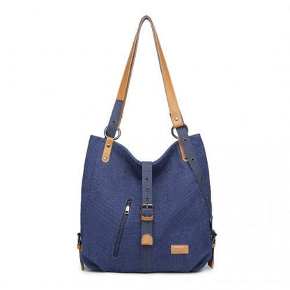 E6850 - 1 - Kono Casual Canvas Dual - Use Bag Large Capacity Shoulder Bag and Backpack - Navy - Easy Luggage